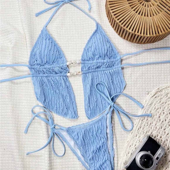 Blue Ribbed Bikini Set - Picture 2 of 2